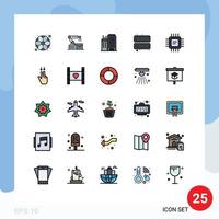 Mobile Interface Filled line Flat Color Set of 25 Pictograms of cpu tray building ice cold Editable Vector Design Elements