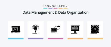 datos administración y datos organización glifo 5 5 icono paquete incluso panel. analítica. proceso. flechas datos. creativo íconos diseño vector