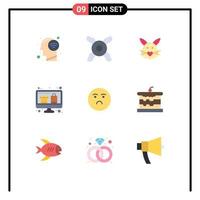 Mobile Interface Flat Color Set of 9 Pictograms of feeling emoji love online shopping display Editable Vector Design Elements