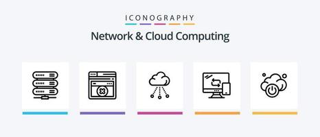 Network And Cloud Computing Line 5 Icon Pack Including . hammer. download. databases. sound. Creative Icons Design vector