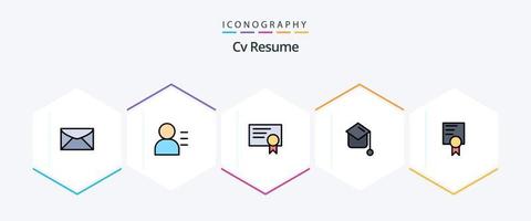 Cv Resume 25 FilledLine icon pack including . education. diploma. certificate. graduation hat vector