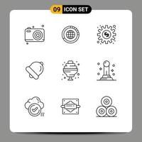 conjunto de 9 9 moderno ui íconos símbolos señales para educación alarma recursos trabajo engranaje editable vector diseño elementos