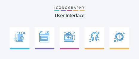 usuario interfaz azul 5 5 icono paquete incluso mirar. Temporizador. cámara. reloj. ayuda. creativo íconos diseño vector