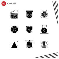 Pack of 9 Modern Solid Glyphs Signs and Symbols for Web Print Media such as euro food eye dessert view Editable Vector Design Elements