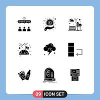 Universal Icon Symbols Group of 9 Modern Solid Glyphs of power farming bench space flag Editable Vector Design Elements