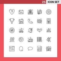 User Interface Pack of 25 Basic Lines of coin seo building money finance Editable Vector Design Elements