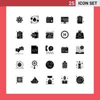 Universal Icon Symbols Group of 25 Modern Solid Glyphs of back to school gadget recycle cube date Editable Vector Design Elements