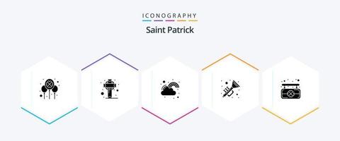 Saint Patrick 25 Glyph icon pack including music. ireland. saint. horns. luck vector