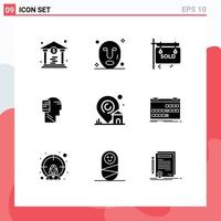 Mobile Interface Solid Glyph Set of 9 Pictograms of house location sold mobility human Editable Vector Design Elements