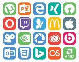 20 Social Media Icon Pack Including outlook adobe mcdonalds cc picasa vector