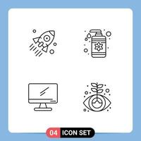 Line Pack of 4 Universal Symbols of launch computer startup lotion device Editable Vector Design Elements