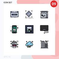 Mobile Interface Filledline Flat Color Set of 9 Pictograms of file back model lunch education Editable Vector Design Elements