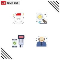 Set of 4 Vector Flat Icons on Grid for christmas code santa market qr Editable Vector Design Elements