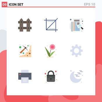 9 Universal Flat Color Signs Symbols of pickaxe mining check digging registration Editable Vector Design Elements