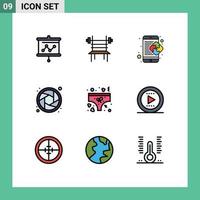 Stock Vector Icon Pack of 9 Line Signs and Symbols for clothing lens machine camera mobile Editable Vector Design Elements