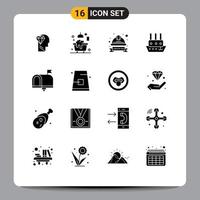 User Interface Pack of 16 Basic Solid Glyphs of communication steamship cap steamboat labour badge Editable Vector Design Elements