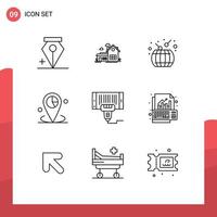 User Interface Pack of 9 Basic Outlines of barcode place asian location data Editable Vector Design Elements