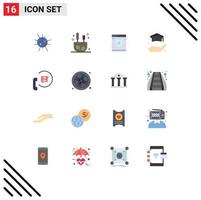 Mobile Interface Flat Color Set of 16 Pictograms of support help machine contact life Editable Pack of Creative Vector Design Elements