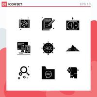 Set of 9 Commercial Solid Glyphs pack for advertisement cell back mobile computer Editable Vector Design Elements