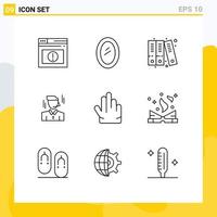 Modern Set of 9 Outlines Pictograph of hand man mirror worker businessman Editable Vector Design Elements