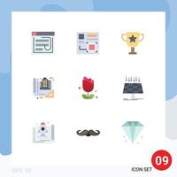 Group of 9 Modern Flat Colors Set for blueprint building browser trophy award Editable Vector Design Elements