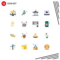 Modern Set of 16 Flat Colors Pictograph of brain video play citadel play button audio play Editable Pack of Creative Vector Design Elements