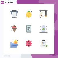 Mobile Interface Flat Color Set of 9 Pictograms of mobile ice cream raspberry water painting brush Editable Vector Design Elements