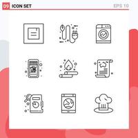 Group of 9 Modern Outlines Set for water droop machine cart mobile shopping Editable Vector Design Elements