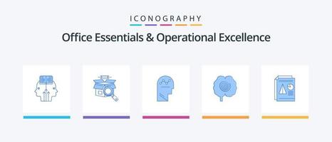 Office Essentials And Operational Exellence Blue 5 Icon Pack Including report. hypnosis. user. head. thinking. Creative Icons Design vector