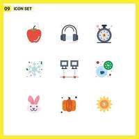 Group of 9 Modern Flat Colors Set for devices computers song winter flake Editable Vector Design Elements