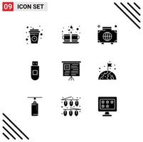 Set of 9 Modern UI Icons Symbols Signs for data usb drink luggage global Editable Vector Design Elements