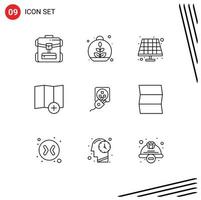 Modern Set of 9 Outlines and symbols such as cord electric battery plug map Editable Vector Design Elements