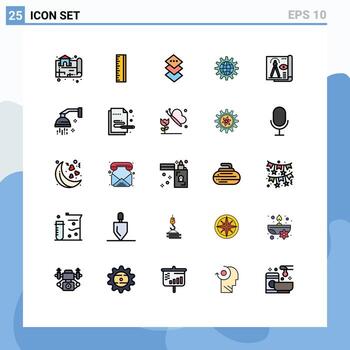 25 universal lleno línea plano colores conjunto para web y móvil aplicaciones diseño trabajo avión engranaje desarrollar editable vector diseño elementos