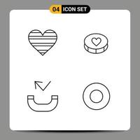 Mobile Interface Line Set of 4 Pictograms of heart call favorite heart phone Editable Vector Design Elements