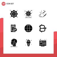 Modern Set of 9 Solid Glyphs Pictograph of world security pen secure gdpr Editable Vector Design Elements