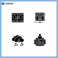 Solid Glyph Pack of 4 Universal Symbols of court cloud nba database rain Editable Vector Design Elements