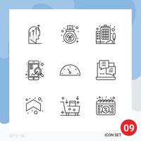 Set of 9 Vector Outlines on Grid for performance seo waste search fast Editable Vector Design Elements