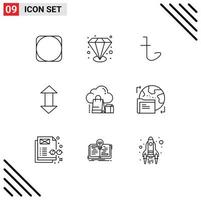 Editable Vector Line Pack of 9 Simple Outlines of gift cloud currency down arrows Editable Vector Design Elements