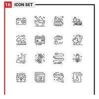 Set of 16 Modern UI Icons Symbols Signs for truck shipping car time space Editable Vector Design Elements