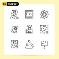 Set of 9 Vector Outlines on Grid for startup project settings launch mind Editable Vector Design Elements