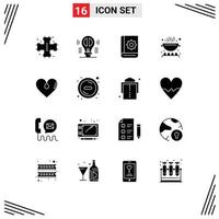 Pictogram Set of 16 Simple Solid Glyphs of kitchen cook mind service help Editable Vector Design Elements