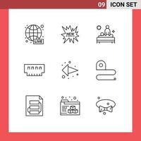 Pack of 9 Modern Outlines Signs and Symbols for Web Print Media such as memory gadget back devices spa Editable Vector Design Elements