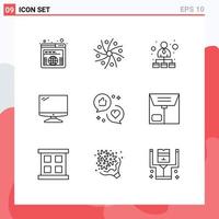 User Interface Pack of 9 Basic Outlines of pc device universe monitor network Editable Vector Design Elements