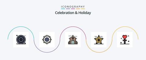 Celebration and Holiday Line Filled Flat 5 Icon Pack Including holiday. christmas. party. celebration. holiday vector