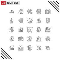 Set of 25 Modern UI Icons Symbols Signs for network cell tick mobile hours Editable Vector Design Elements