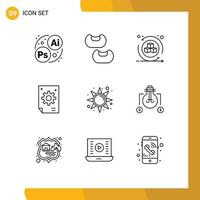 Set of 9 Modern UI Icons Symbols Signs for bulb rise virtual morning creative Editable Vector Design Elements