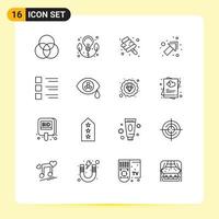 16 User Interface Outline Pack of modern Signs and Symbols of view list sweet details right Editable Vector Design Elements