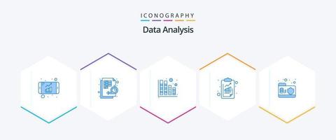 datos análisis 25 azul icono paquete incluso datos. cheque lista. línea de tiempo negocio. tecnología vector