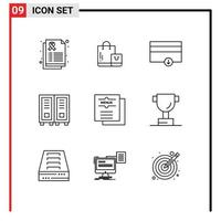 Set of 9 Modern UI Icons Symbols Signs for food cafe finance reading library Editable Vector Design Elements