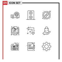 Group of 9 Outlines Signs and Symbols for bag up left chart arrows document Editable Vector Design Elements